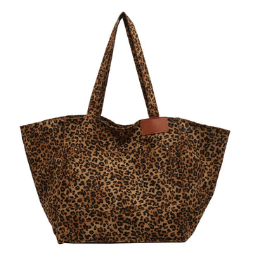 Qfdian Leopard Casual Totes For Women Large Capacity Fashion Shoulder Bags Soft Cloth Big Leisure Or Travel Bags Korea Lazy breeze Bags